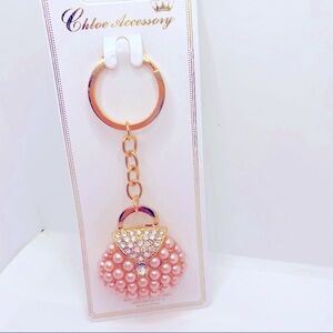 NWT Purse Charm Key Chain Crystals and  Faux Pearls.